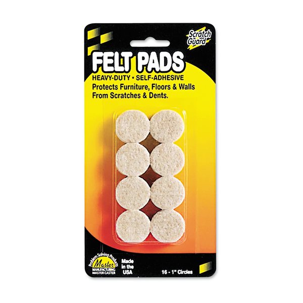 Master Caster Pad, Felt, 1"dia.Beige, PK16 88496